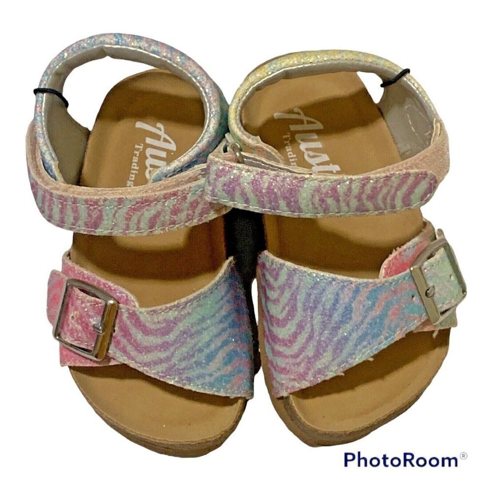Austin Trading Co Girls 5D Sandals Pastel Glitter Faux Suede Footbed